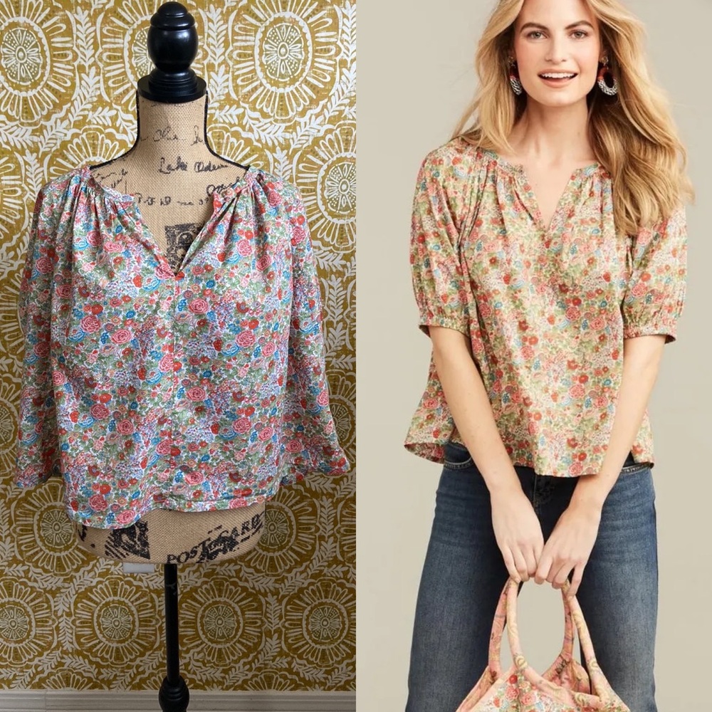 Roller Rabbit Floral Blouse - Pink and Green